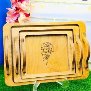 سینی سه عددی چوبی گل رز از پخش صالح اباد