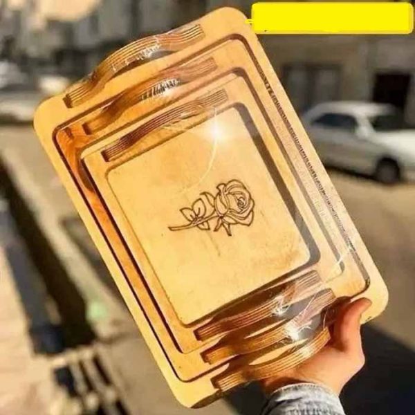 سینی سه عددی چوبی گل رز مهمانی از پخش صالح اباد