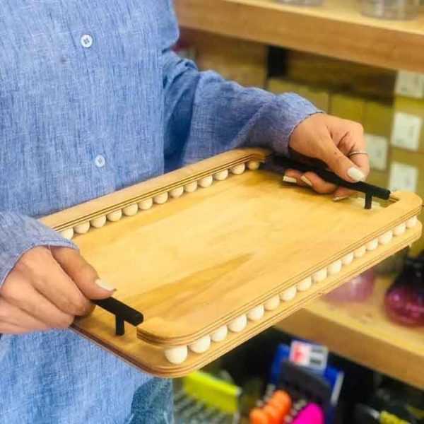 سینی چوبی مهره دار دسته فلزی مستطیل از پخش صالح اباد