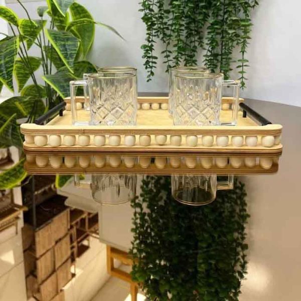 سینی چوبی مهره دار دسته فلزی مستطیل جدید از پخش صالح اباد