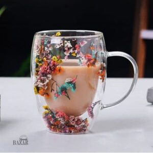 لیوان پیرکس دوجداره گلدار